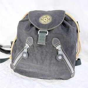 KIPLING Vintage 1990's Black Drawstring Backpack Bag 12x12 Adjustable Straps